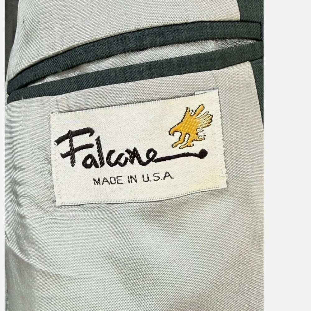 VTG USA Falcone Green Peak Lapel Double Breasted Blazer Suit Jacket Size 44R